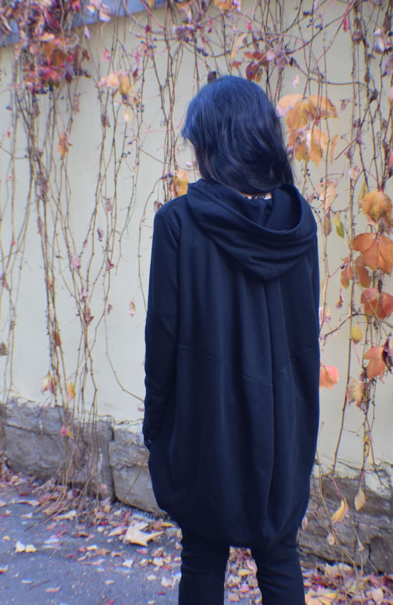 Black Hoodie Womens Hoodie Long Black Jacket Plus Size Etsy