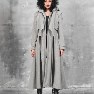 Long Coat Women, Gray Hooded Coat, Winter Coat Women with Hood, Wool Coat Women, Maxi Coat, Steampunk Coat, Loose Coat, Warm Coat, Gizda image 2