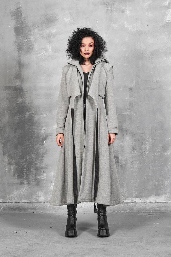 Abrigo largo mujer, abrigo gris con capucha, abrigo de invierno