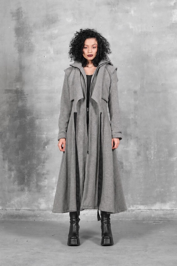 Hooded Wool Maxi Coat, Gray Winter Steampunk Coat - Etsy
