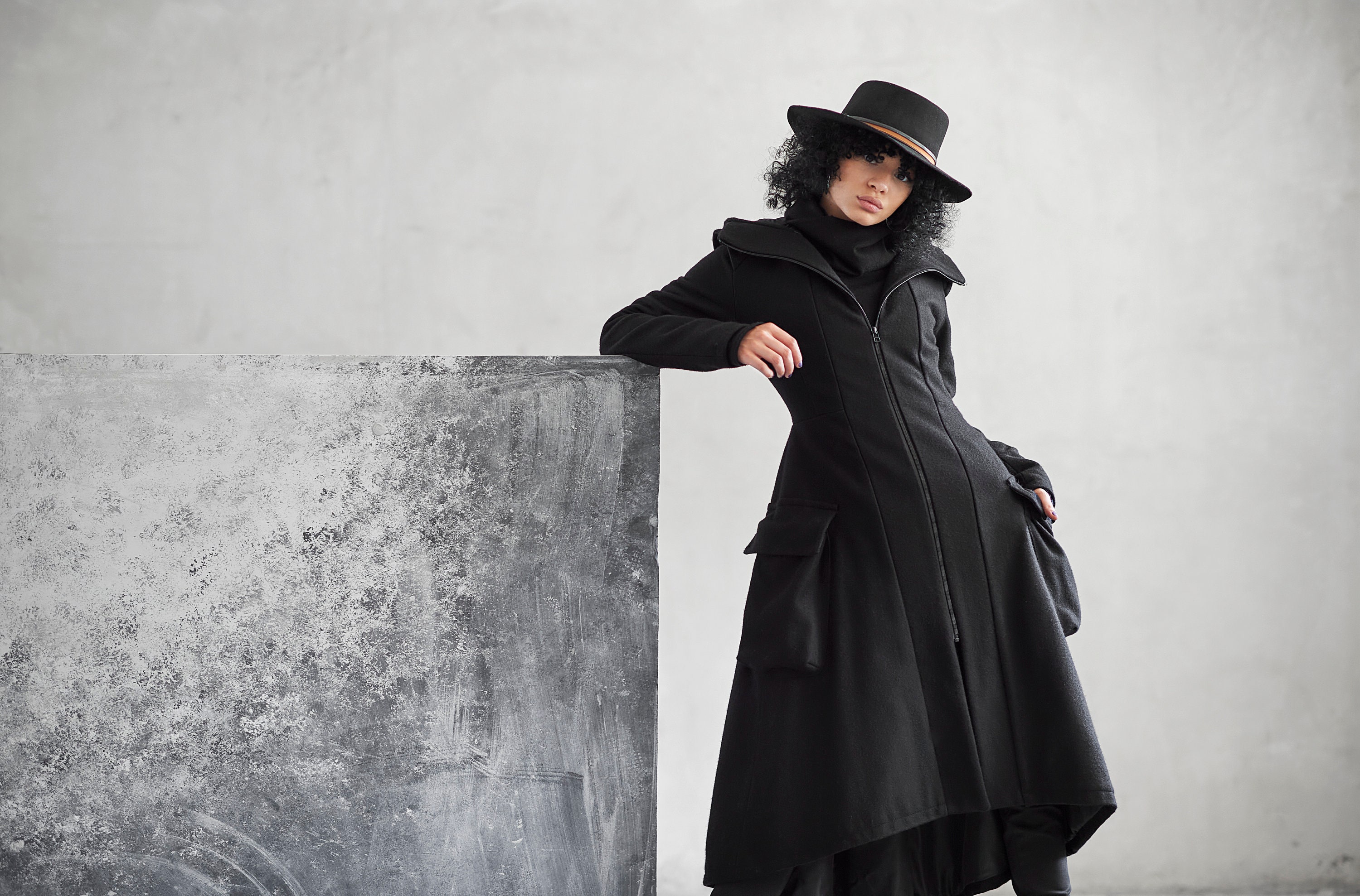 Wool Gothic Hooded Coat, Long Black Winter Coat - Etsy