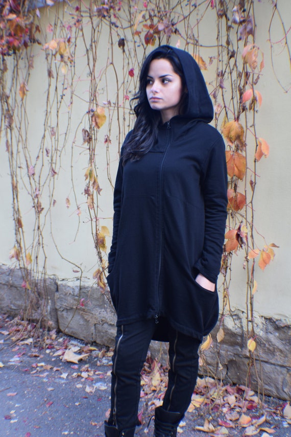 Sudadera negra sudadera con capucha para mujer chaqueta | Etsy México