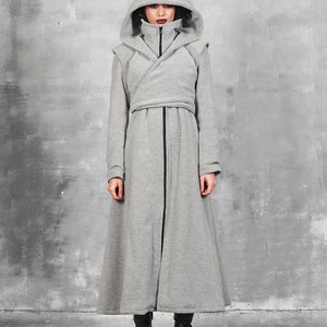 Long Coat Women, Gray Hooded Coat, Winter Coat Women with Hood, Wool Coat Women, Maxi Coat, Steampunk Coat, Loose Coat, Warm Coat, Gizda image 3