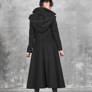 Long Winter Coat Women, Wool Coat Women, Gothic Coat, Long Coat Women, Wool Black Coat with Hood, Hooded Coat, Winter Coat with Big Hood image 6