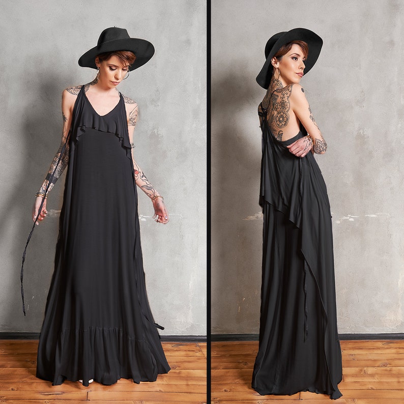 Boho Maxi Dress Beach Dress Loose Dress Black Kaftan Maxi Kaftan Summer Dress Kaftan Maxi Dress Long Kaftan Dress Backless Dress