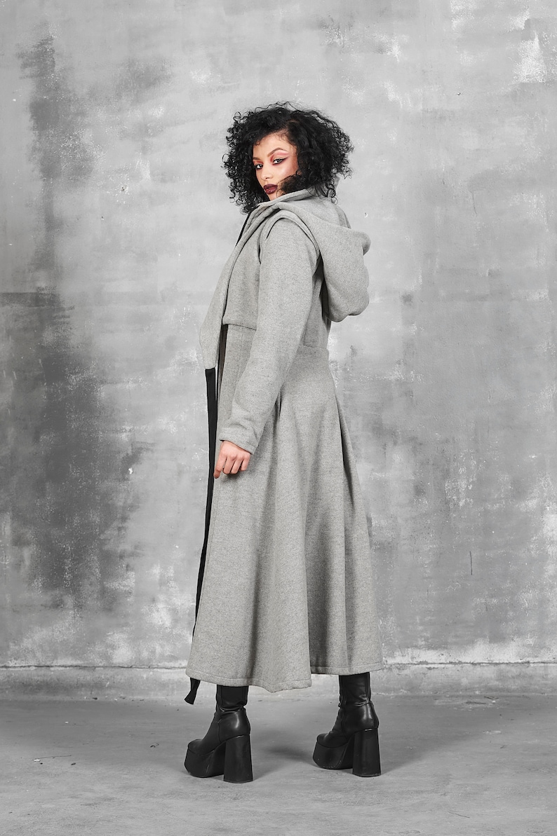 Long Coat Women, Gray Hooded Coat, Winter Coat Women with Hood, Wool Coat Women, Maxi Coat, Steampunk Coat, Loose Coat, Warm Coat, Gizda image 6