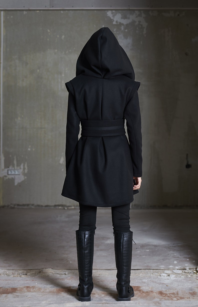 Black Hooded Coat Big Hood Coat Winter Coat Women Wool Etsy