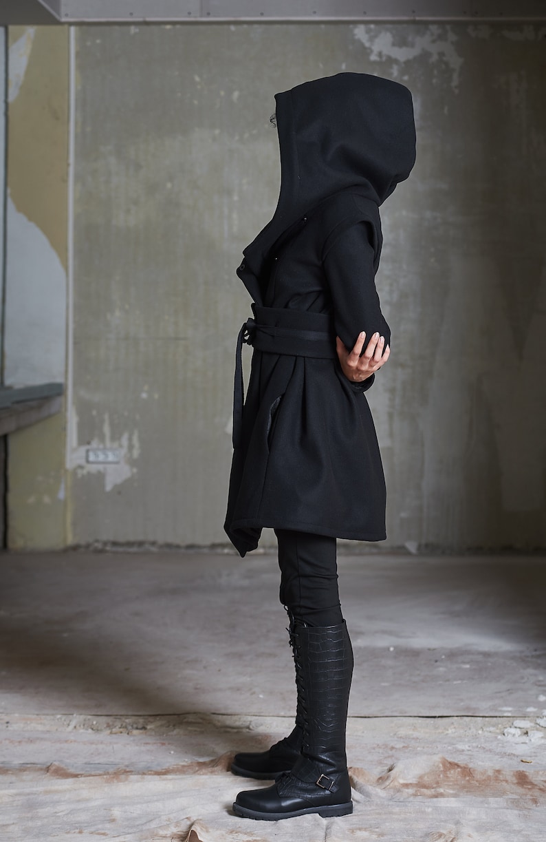 Black Hooded Coat Big Hood Coat Winter Coat Women Wool Etsy