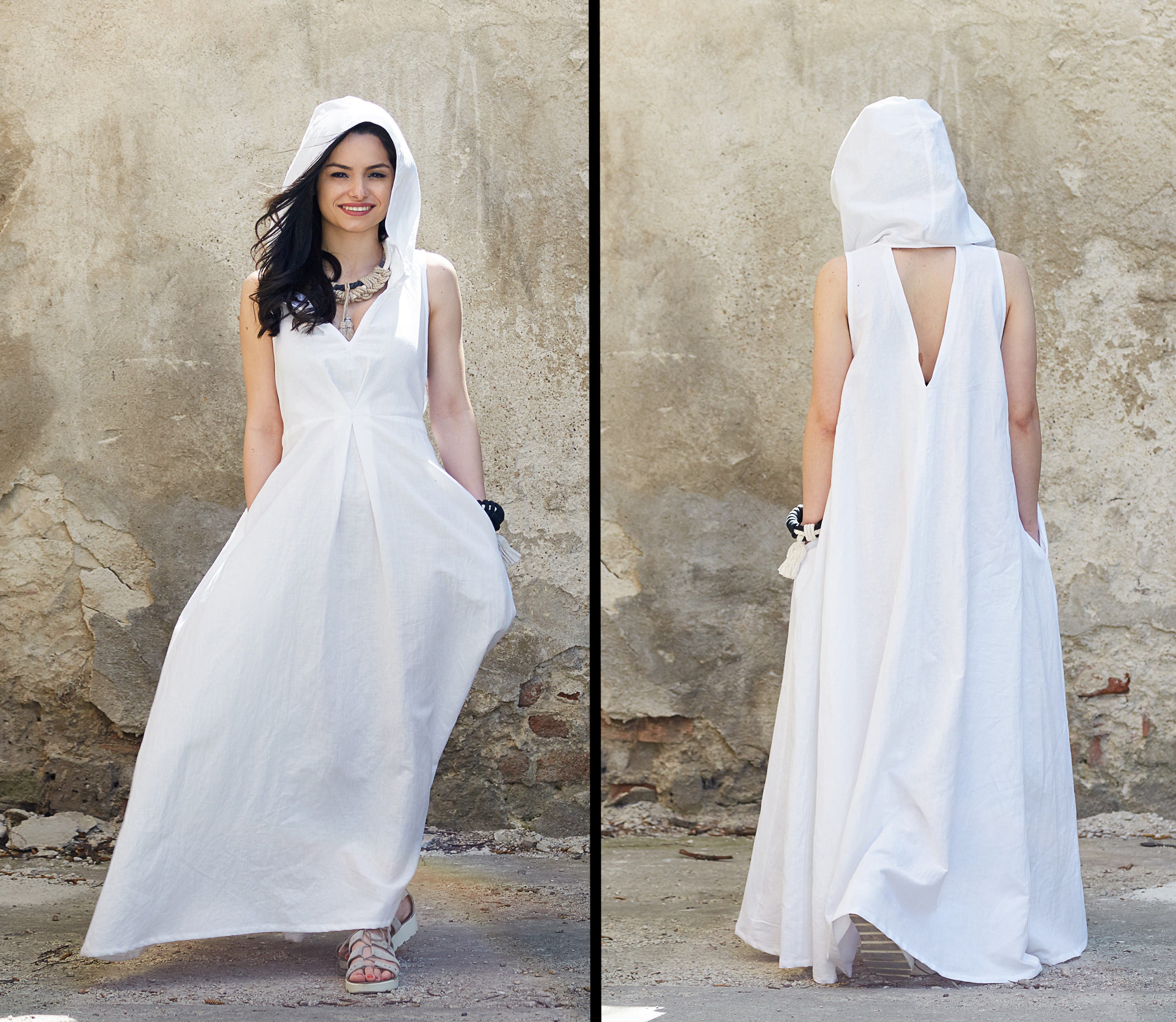 White hooded dress clearance