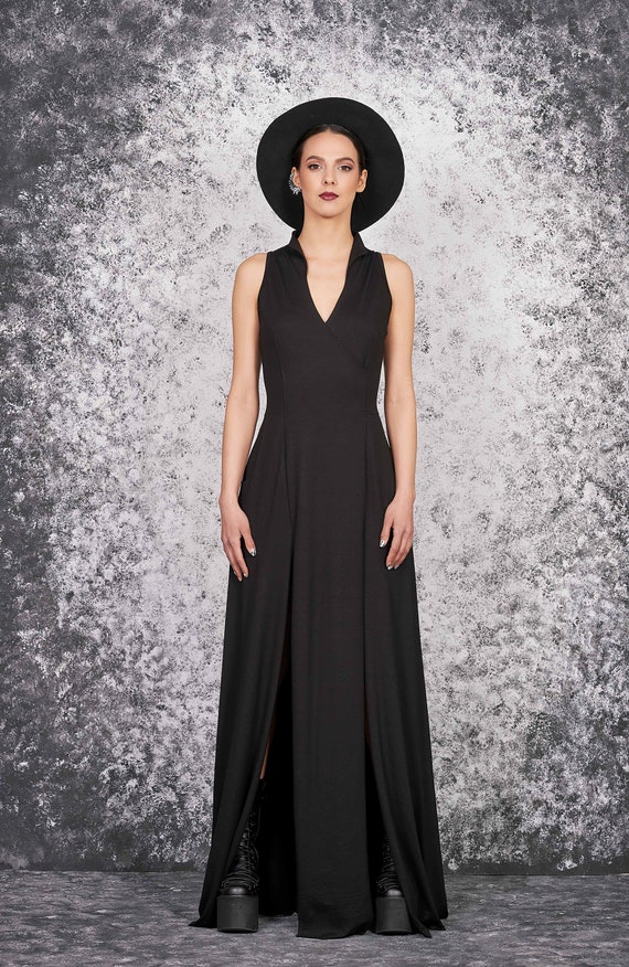 Summer Goth Dress High Slit Dress Black Gothic Dress Goth - Etsy