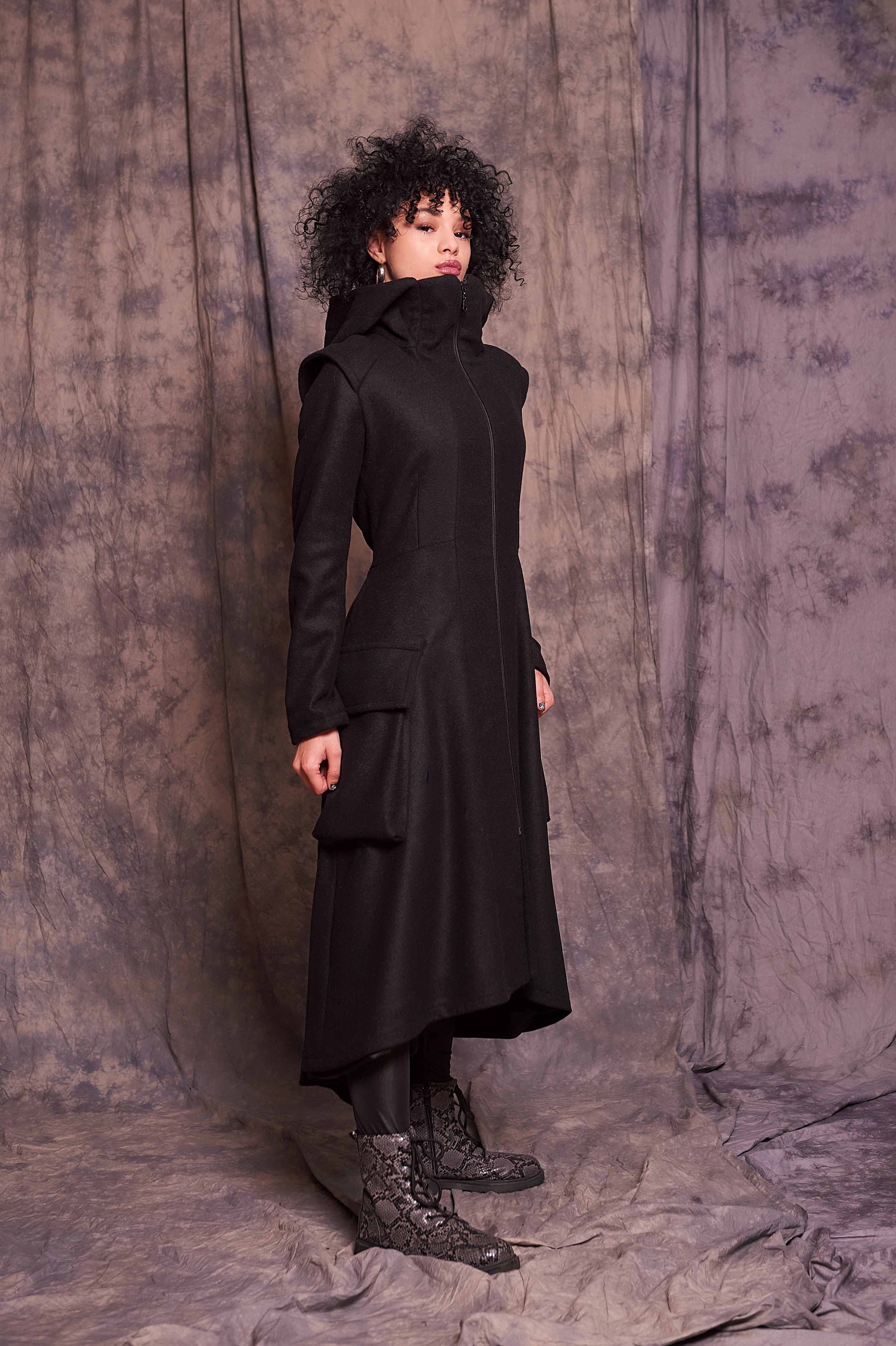 Long Wool Gothic Coat With Hood and Pockets - Etsy