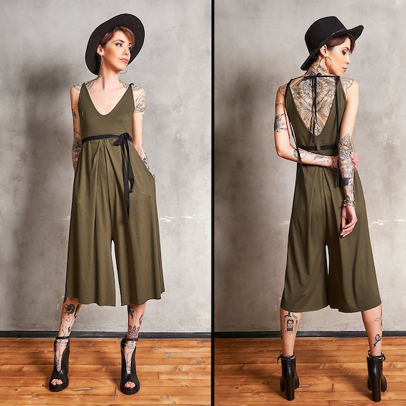 green sleeveless jumpsuit