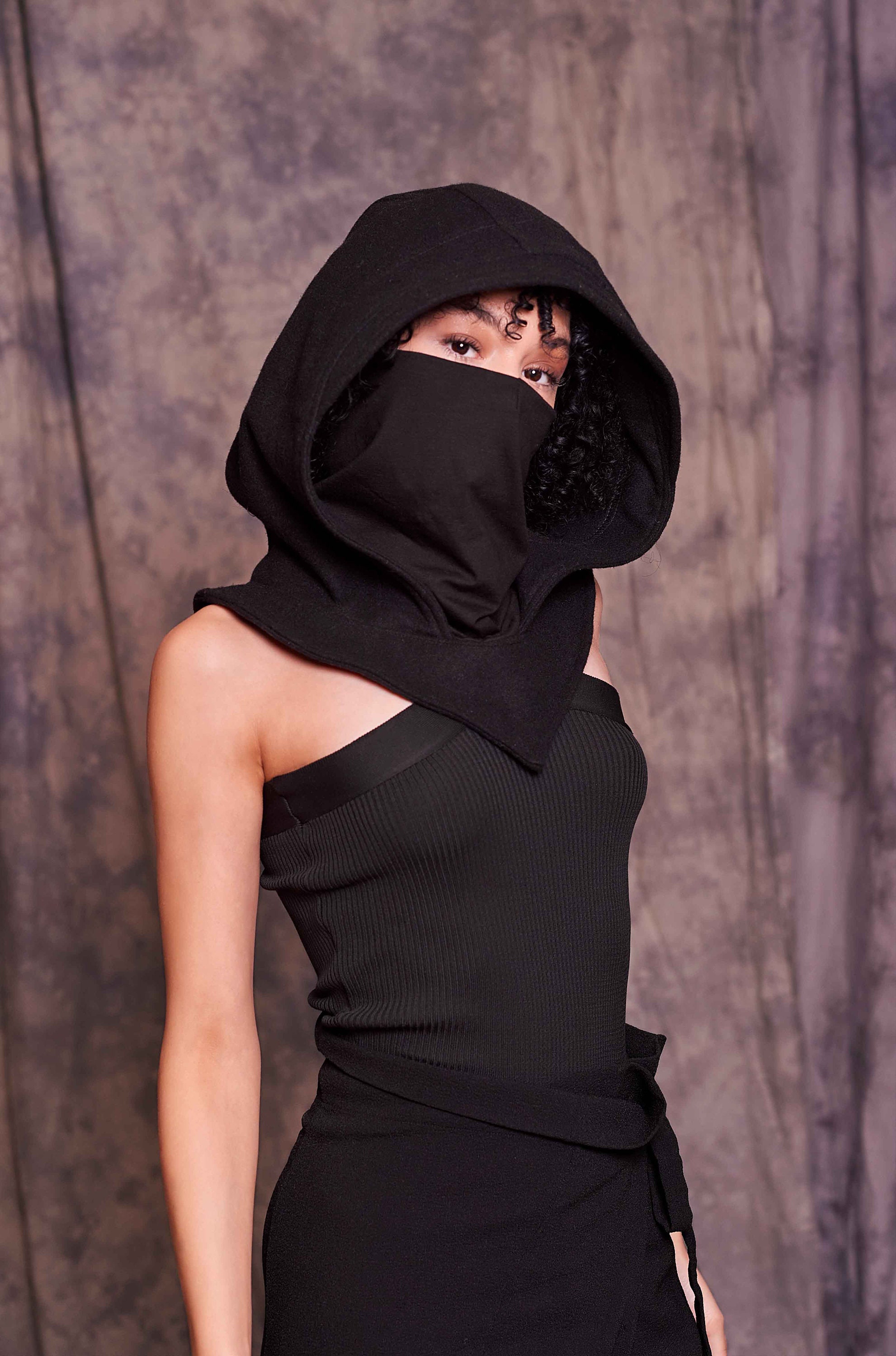Black Hooded cowl for Women balaclava Winter warm hood Hooded scarf Accessoires Sjaals & omslagdoeken Sjaals Sjaals met muts 