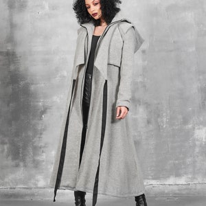 Long Coat Women, Gray Hooded Coat, Winter Coat Women with Hood, Wool Coat Women, Maxi Coat, Steampunk Coat, Loose Coat, Warm Coat, Gizda image 5