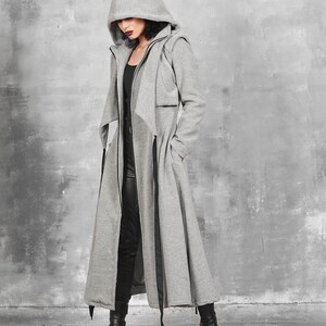 Long Coat Women, Gray Hooded Coat, Winter Coat Women with Hood, Wool Coat Women, Maxi Coat, Steampunk Coat, Loose Coat, Warm Coat, Gizda image 9