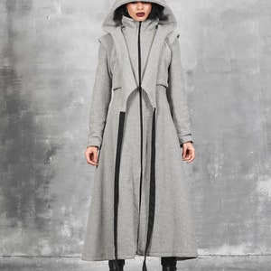 Long Coat Women, Gray Hooded Coat, Winter Coat Women with Hood, Wool Coat Women, Maxi Coat, Steampunk Coat, Loose Coat, Warm Coat, Gizda image 10