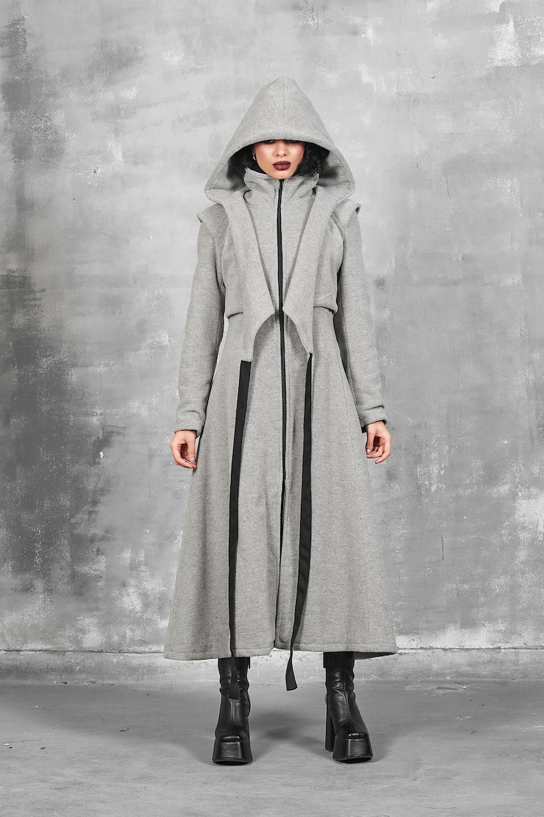 Long Coat Women, Gray Hooded Coat, Winter Coat Women with Hood, Wool Coat Women, Maxi Coat, Steampunk Coat, Loose Coat, Warm Coat, Gizda image 10