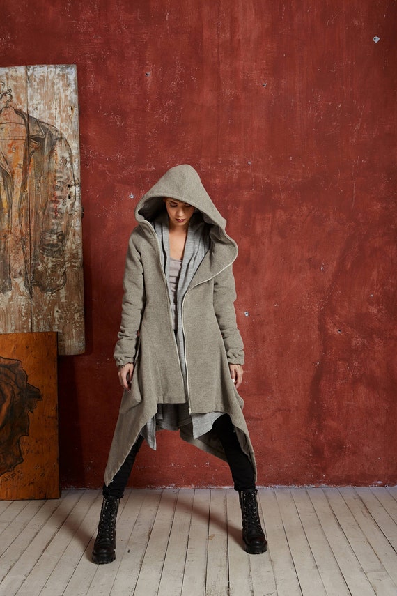 Long Winter Coat, Boho Coat, Plus Size Coat, Hooded Coat, Womens Maxi Coat,  Gray Wool Coat, Steampunk Coat, Gothic Coat, Gray Ladies Coat 