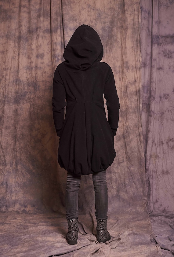 Wool Black Hooded Winter Coat, Long Gothic Outerwear - Etsy