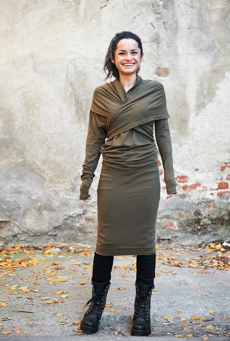 Spring Dress Hoodie Dress Sweater Tunic Dress Loose Dress Wrap Dress Futuristic Dress Winter Clothing Pencil Dress Indie Dress