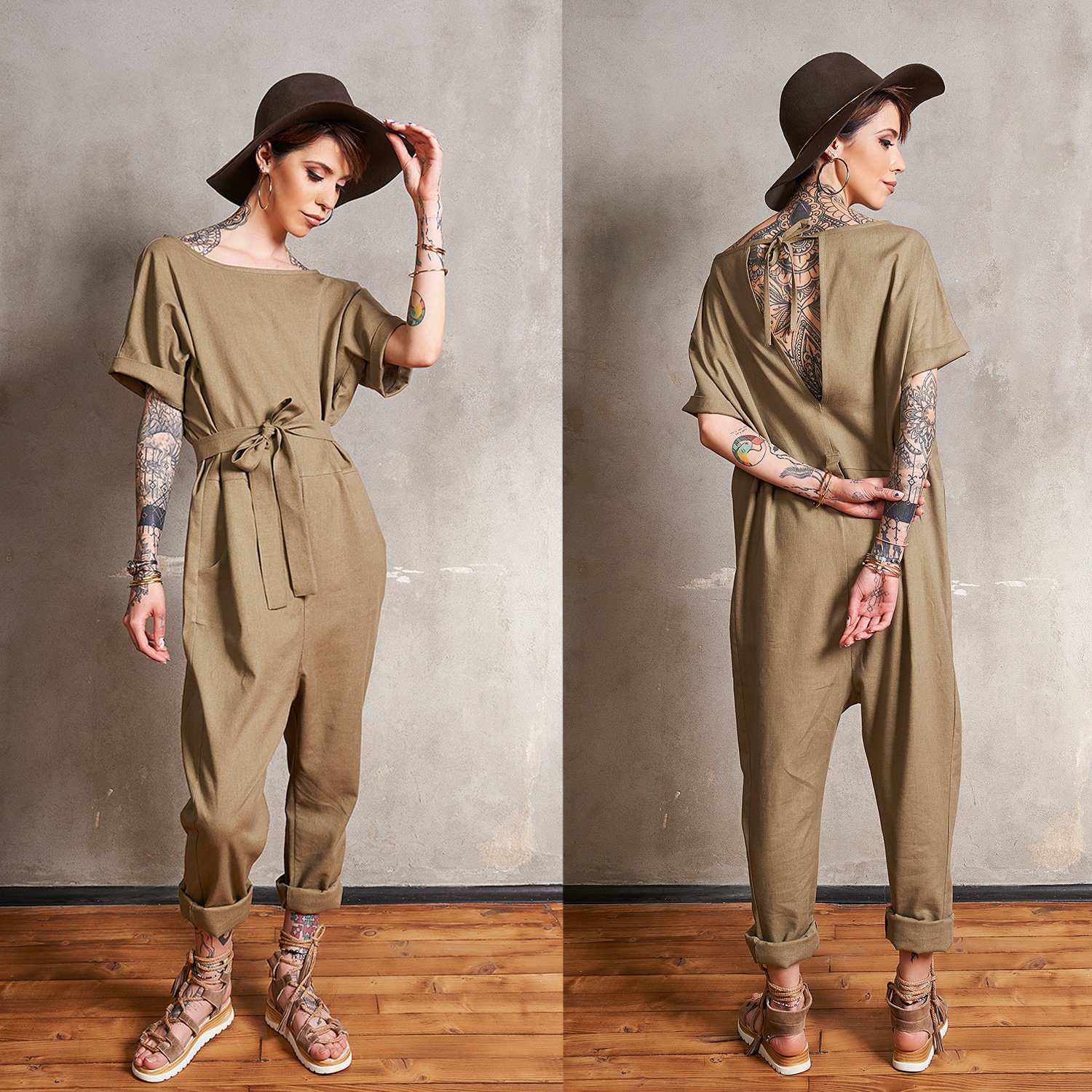 Red Jumpsuit Women, Harem Jumpsuit Women, Japanese Linen
