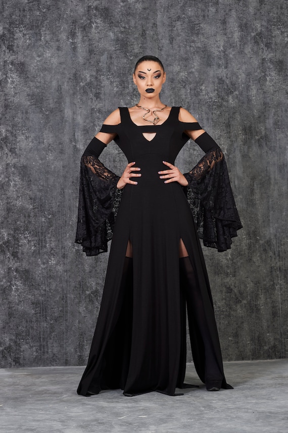 Black Lace Goth Maxi Dress, Cold Shoulder, Halloween Costume - Etsy Black Lace Goth Maxi Dress, Cold Shoulder, Halloween Costume - Etsy