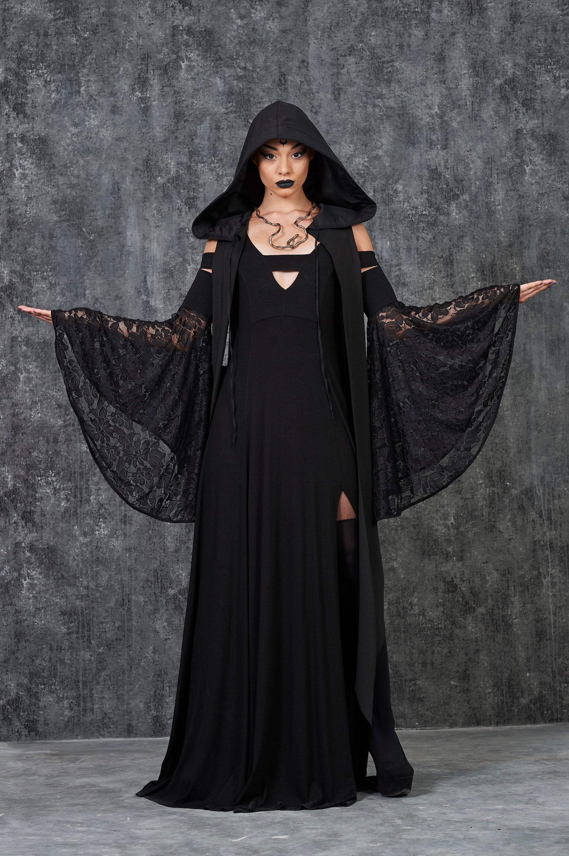 Black Lace Goth Maxi Dress, Cold Shoulder, Halloween Costume - Etsy