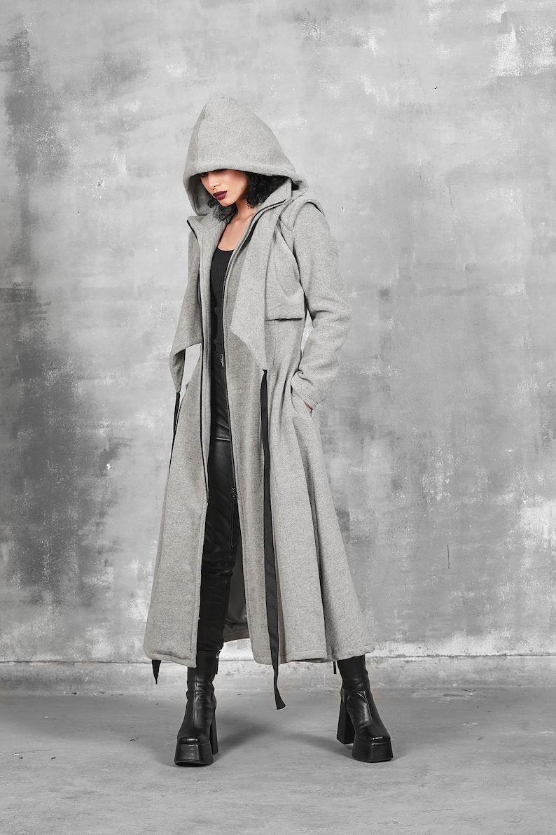 Long Coat Women, Gray Hooded Coat, Winter Coat Women with Hood, Wool Coat Women, Maxi Coat, Steampunk Coat, Loose Coat, Warm Coat, Gizda image 8