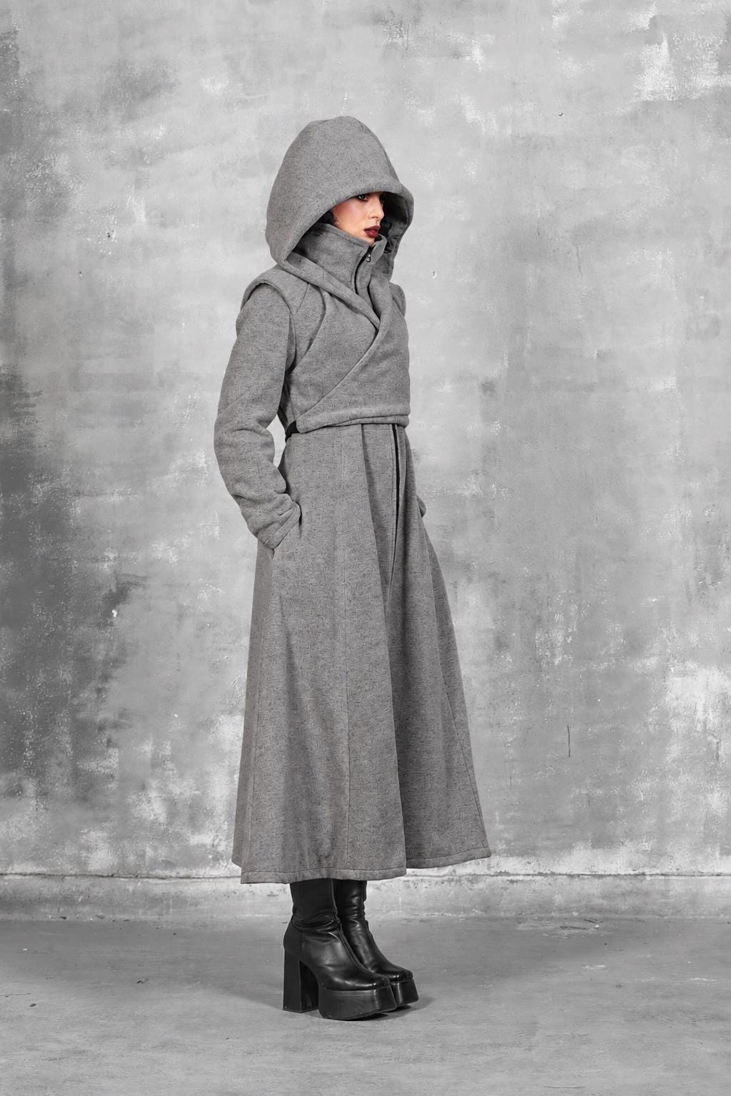 Hooded Wool Maxi Coat, Gray Winter Steampunk Coat - Etsy