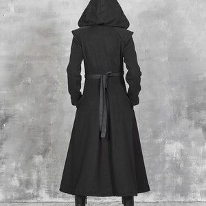 Long Winter Coat Women, Wool Coat Women, Gothic Coat, Long Coat Women, Wool Black Coat with Hood, Hooded Coat, Winter Coat with Big Hood image 4