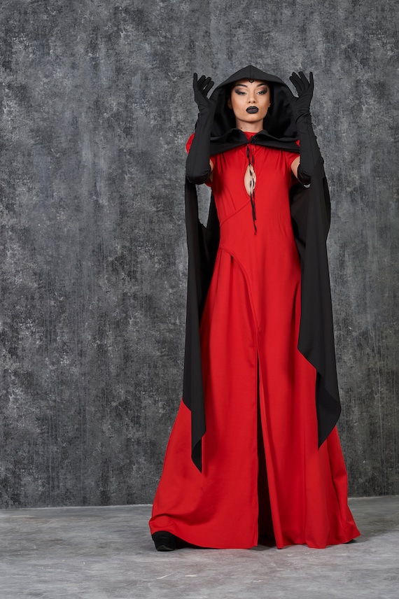 黒フード付きハロウィンケープ、ポリアミド製魔女マント、GIZDA - Etsy