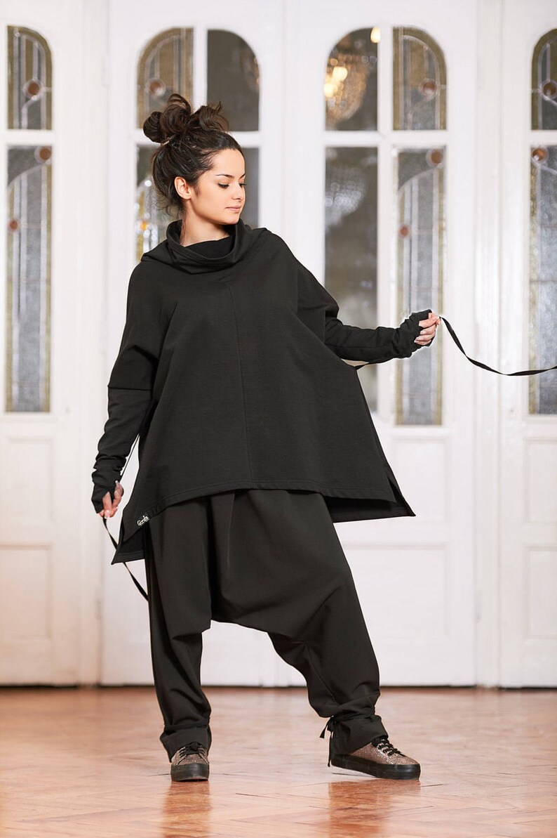 Plus Size Clothing, Plus Size Tunic, Black Loose Top, Plus Size Top, Oversized Top, Loose Tunic, Long Sleeve Top, Cowl Neck Top, Black Top image 5