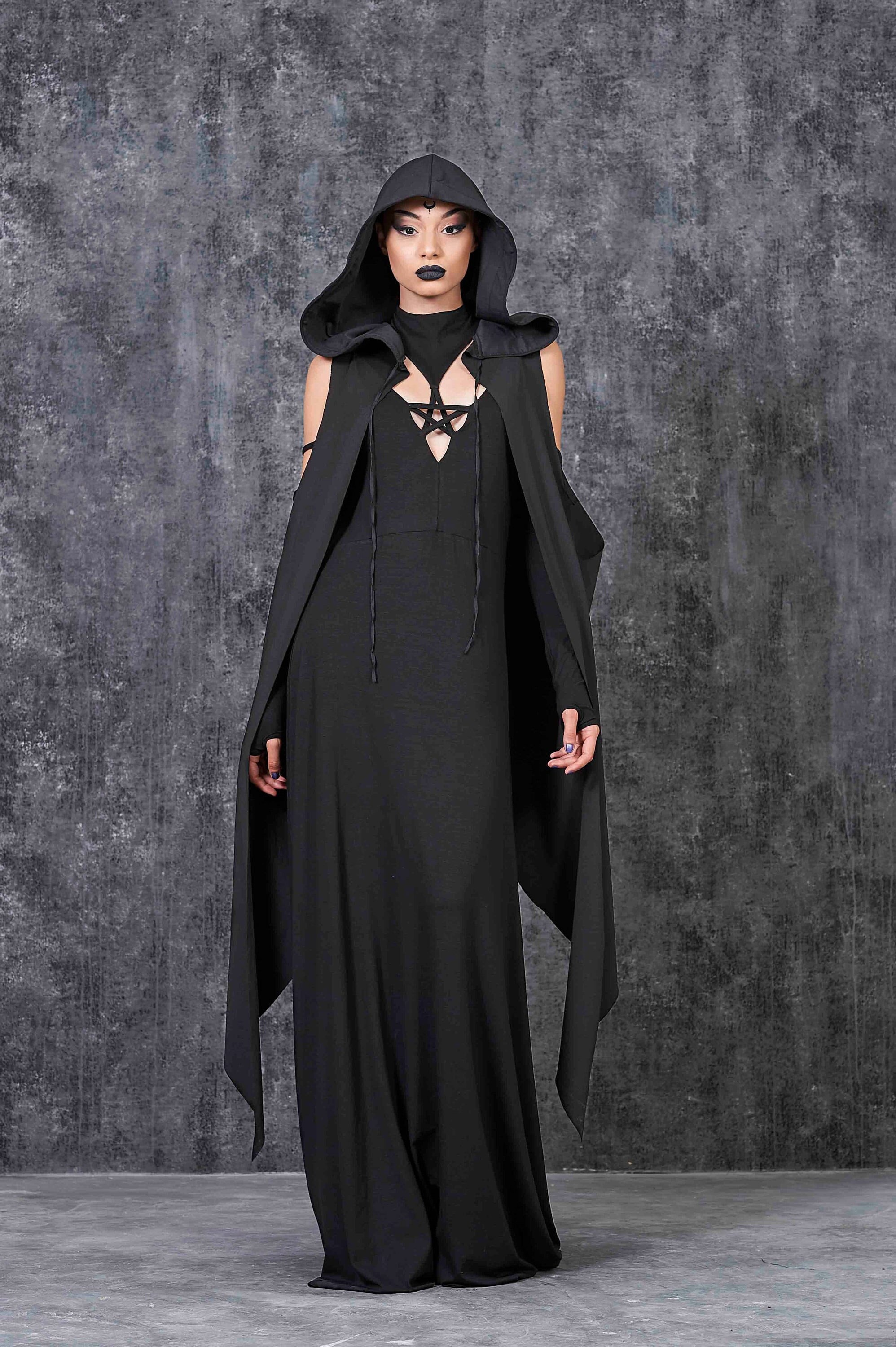 Vestido de Halloween Mujer, Morticia Vestido Mujer, Bruja Disfraz