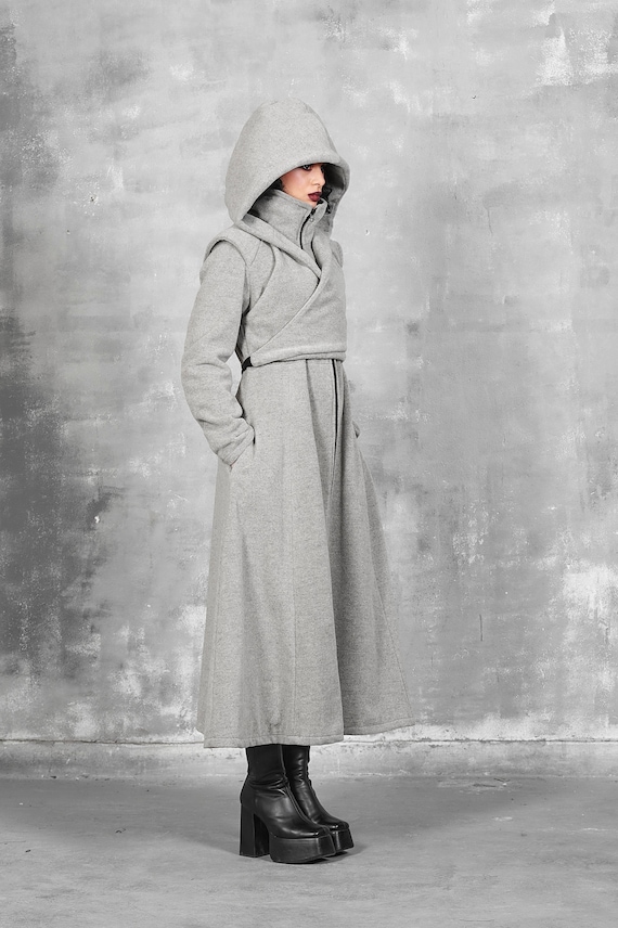 Manteau long femmes manteau à capuche gris manteau dhiver - Etsy France