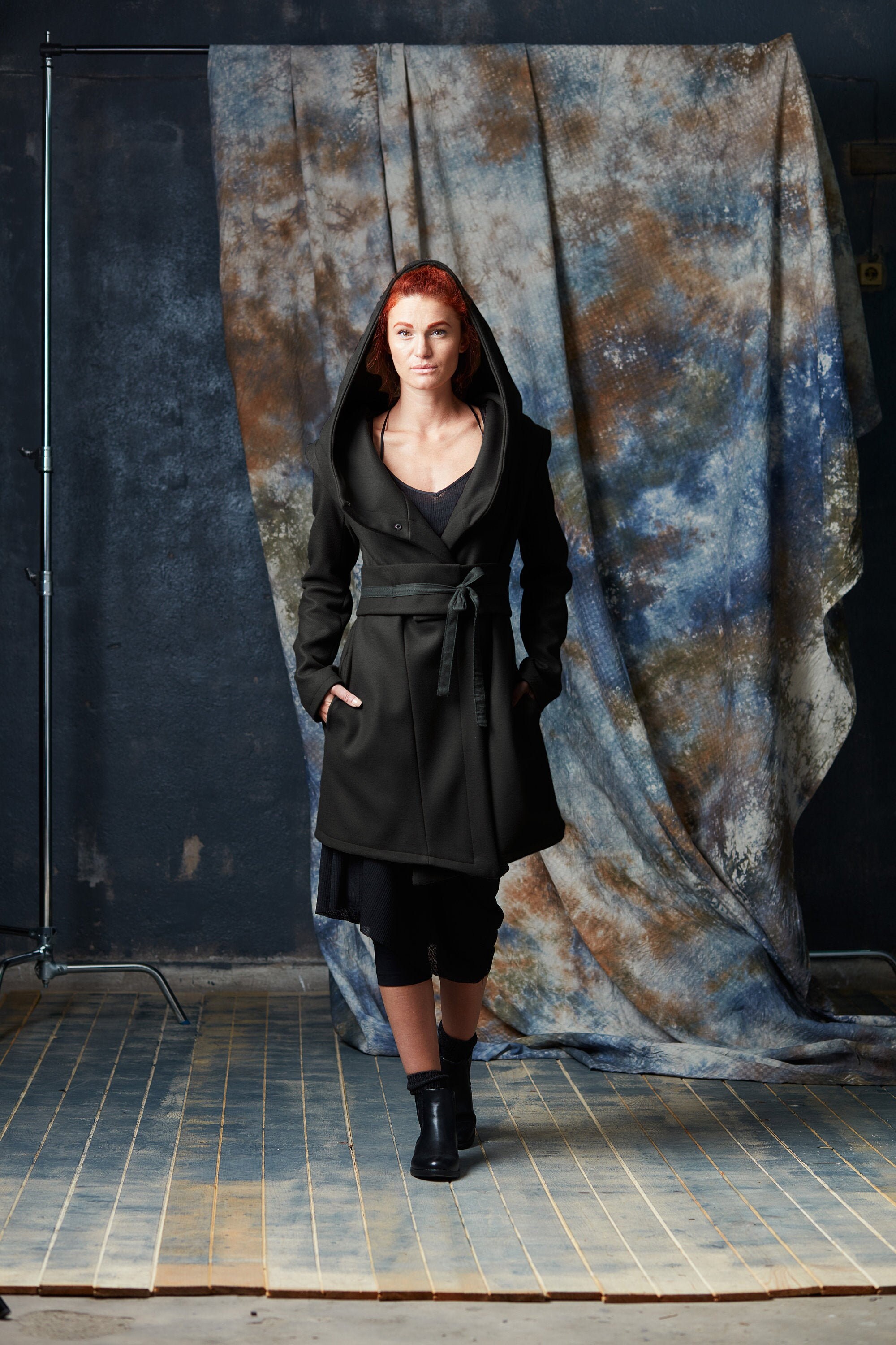 2DXuixsh Cardigan Jacket Women Plus Size Hooded Coat Long Sleeve Punk Moon Print Black Cloak Gothic Hoodie 