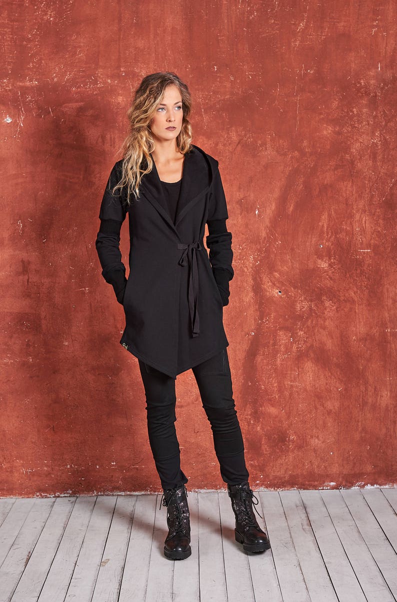 Hooded Cardigan Black Cardigan Steampunk Hoodie Yoga Etsy