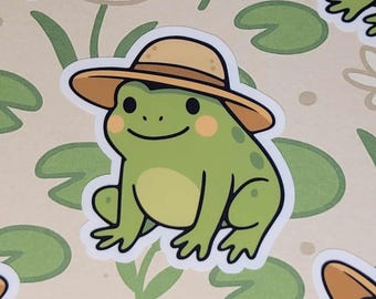 Straw Hat Frog Sticker: Cottagecore Vinyl Decal