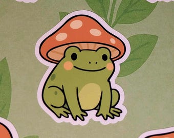 Mushroom Frog Sticker: Woodland Whimsy Vinyl Decal