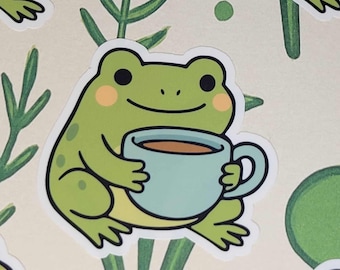 Coffee Frog Vinyl Sticker: Funny Laptop Decal