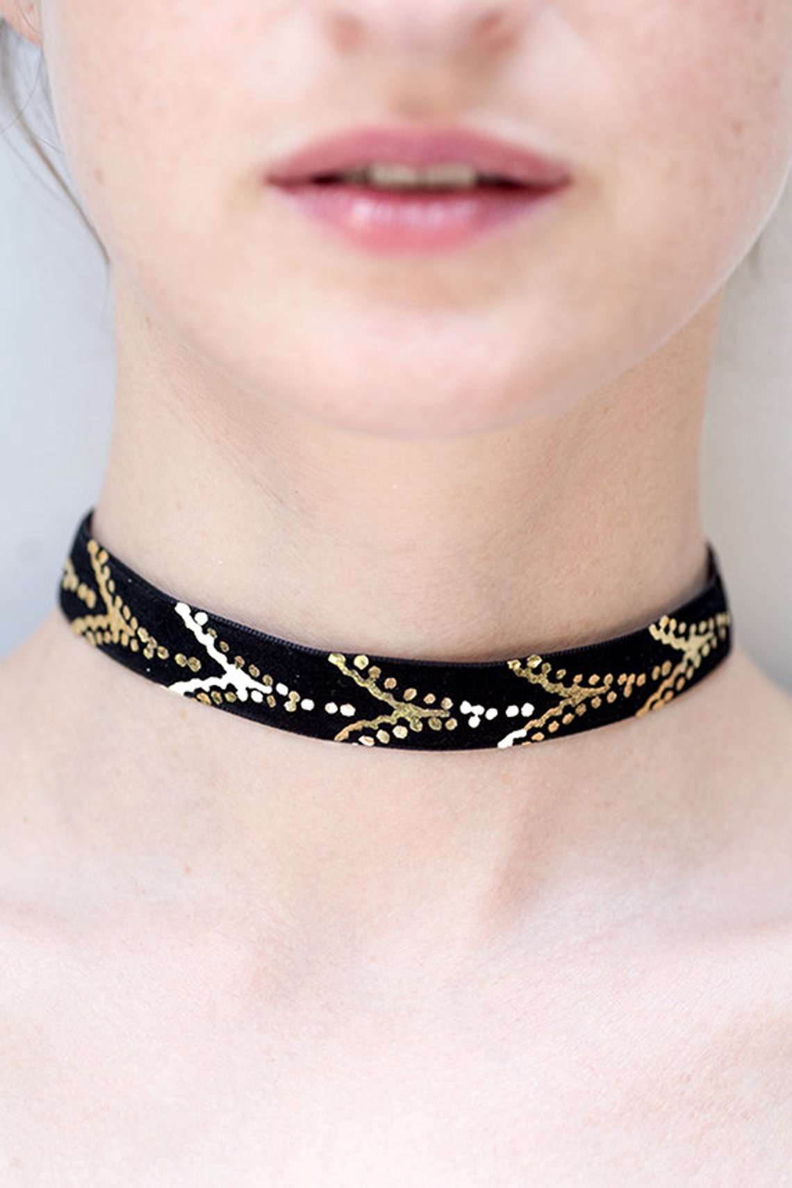 Retro choker necklace Leaves print hand made romantic gift Etsy