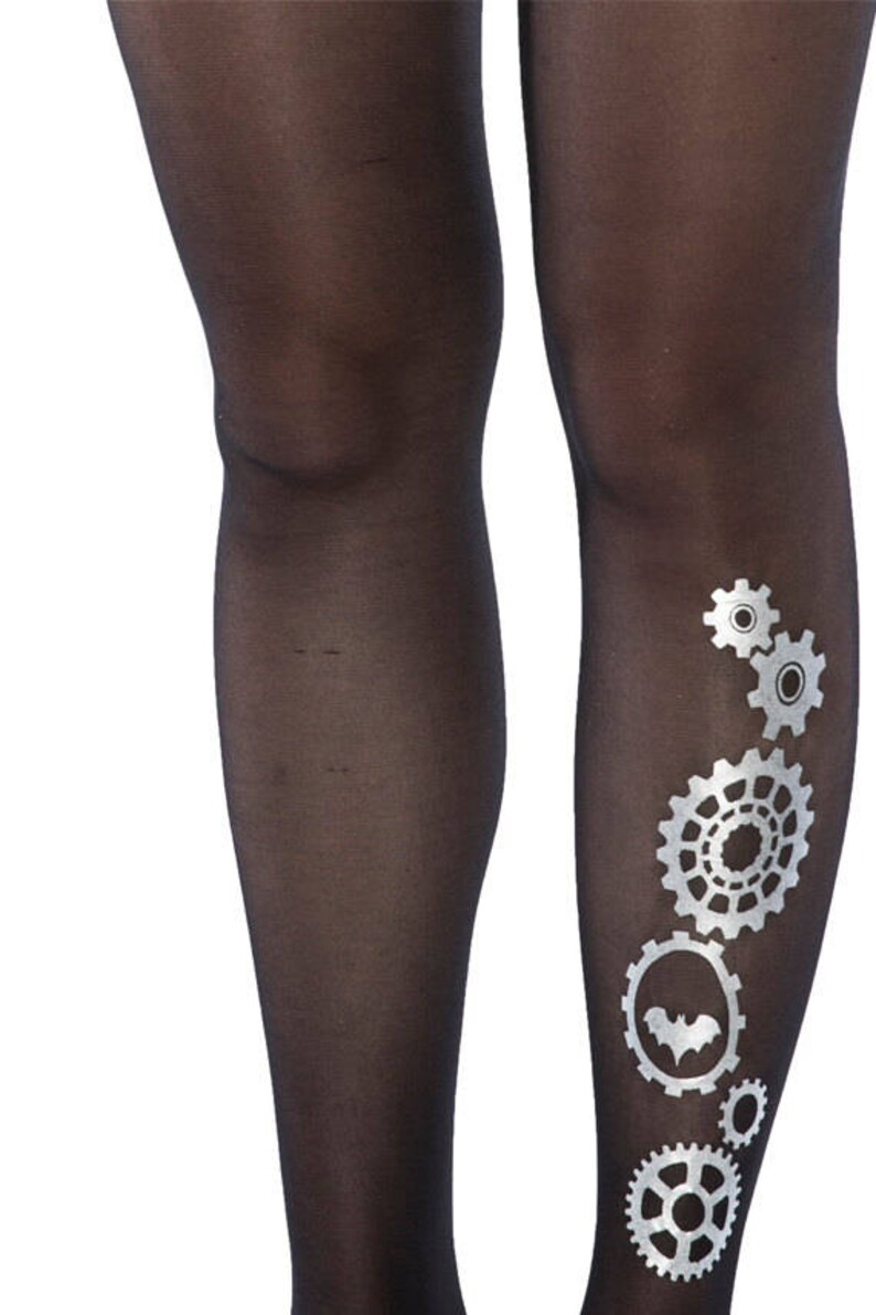 Steampumk silver tights gift ideas sheer black women tights Etsy