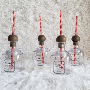 4-Pack Patrón-Inspired Plastic Cups | 12oz Tequila Bottle Shaped Tumblers with Lids & Straws – Fiesta, Bachelorette, Barware Gift Set