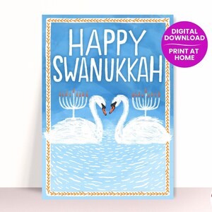 Carte de Swanukkah | Carte de Hanoucca à imprimer | Hanoukka | Jolie carte de Hanoucca | Carte de vœux juive PDF | 'Hanoucca à imprimer | Carte de Hanoukka PDF