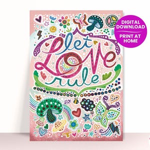 Let Love Rule 70er Jahre Boho ästhetische All-Occasion-Boho-Karte zum Ausdrucken | Sonnengebleichte ästhetische Hallo Karte | Strand Boho Freundschaftskarte