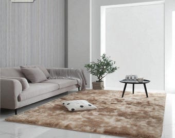 Flauschiger Tie-Dye-Teppich, weicher, flauschiger Wohnzimmerteppich, moderner Teppich mit Farbverlauf, stilvolle Schlafzimmer-Bodenmatte, gemütlicher waschbarer Teppich
