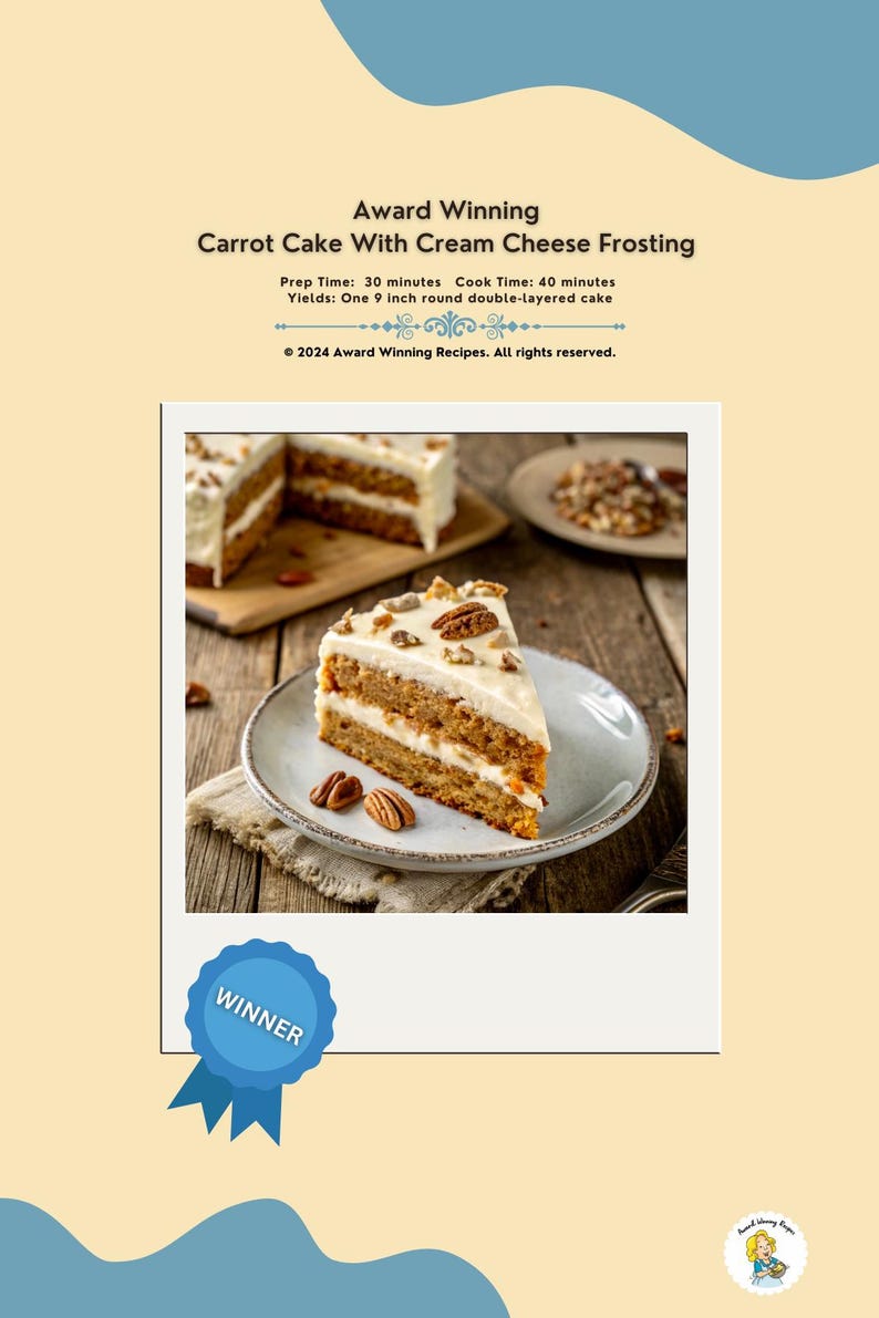 Award Winning Carrot Cake Recipe, Grandma's Classic Cake (digital PDF ...
