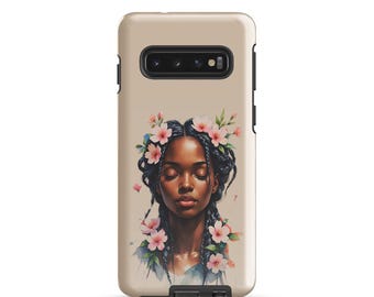Gevlochten telefoonhoesje zwart meisje bloemen – African American Art voor iPhone 16 14 11 Pro Max – Black Queen cadeau, achtergrondmuziek Black History Design