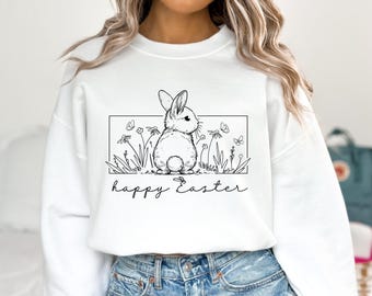 Happy Easter Sweatshirt, Floral Bunny Shirt, Spring Easter Day Shirt, Easter Bunny Graphic Shirt, Women Easter Crewneck, Funny Easter Shirt