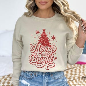 Merry and Bright Sweatshirt, Funny Holiday Gift, Christmas Gift, Christmas Tree Shirt, Women's Christmas Crewneck, Cute Holiday Shirt