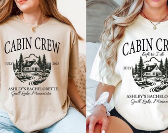 Custom Cabin Crew Bachelorette Shirts, Custom Name Location Bride Shirts, Camping Bachelorette Shirts, Bridesmaid Party Shirts, Bride Favors